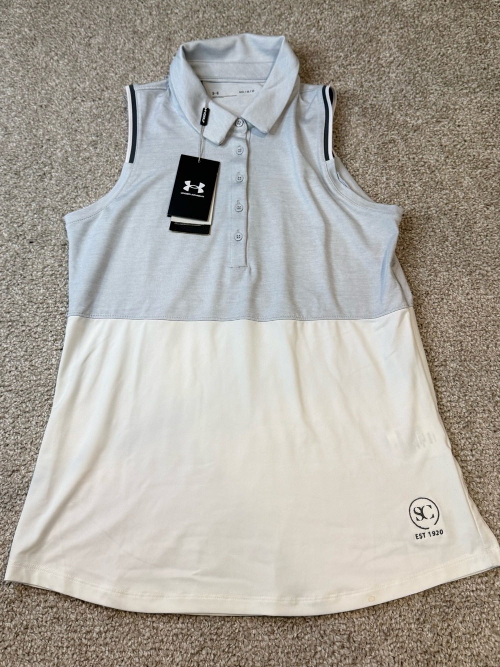 Under Armour Light Gray/White Polo Shirt - NEW- Womens size Medium